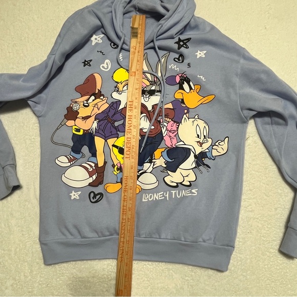 Looney Tunes Womens Bugs Bunny, Tweety Bird, etc Light Blue Graphic Hoodie Small - Picture 7 of 8